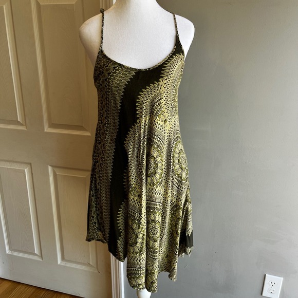 India Boutique Green Patterned Sun Dress Sleeveless Casual Lightweight  Dress - Picture 1 of 8